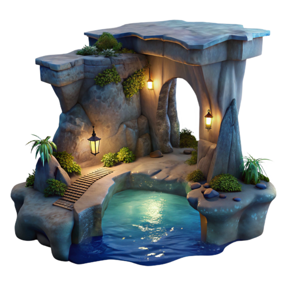 magnificent abstract Ocean Cliff Grotto Cutout Moonlit Entrance View png