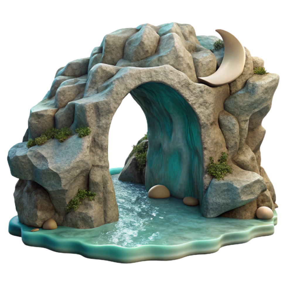 serene artistic Ocean Cliff Grotto Cutout Moonlit Entrance View original png