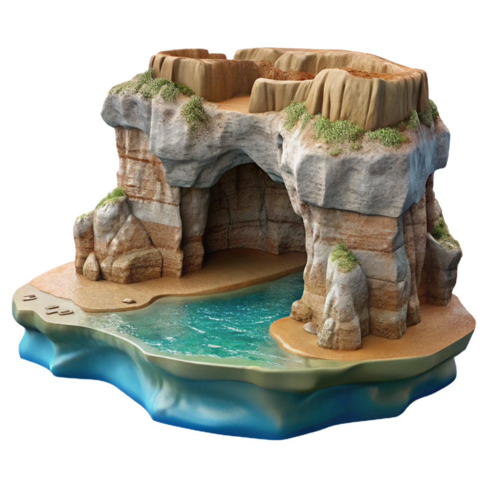 dramatic traditional Ocean Cliff Grotto Cutout Moonlit Entrance View original png