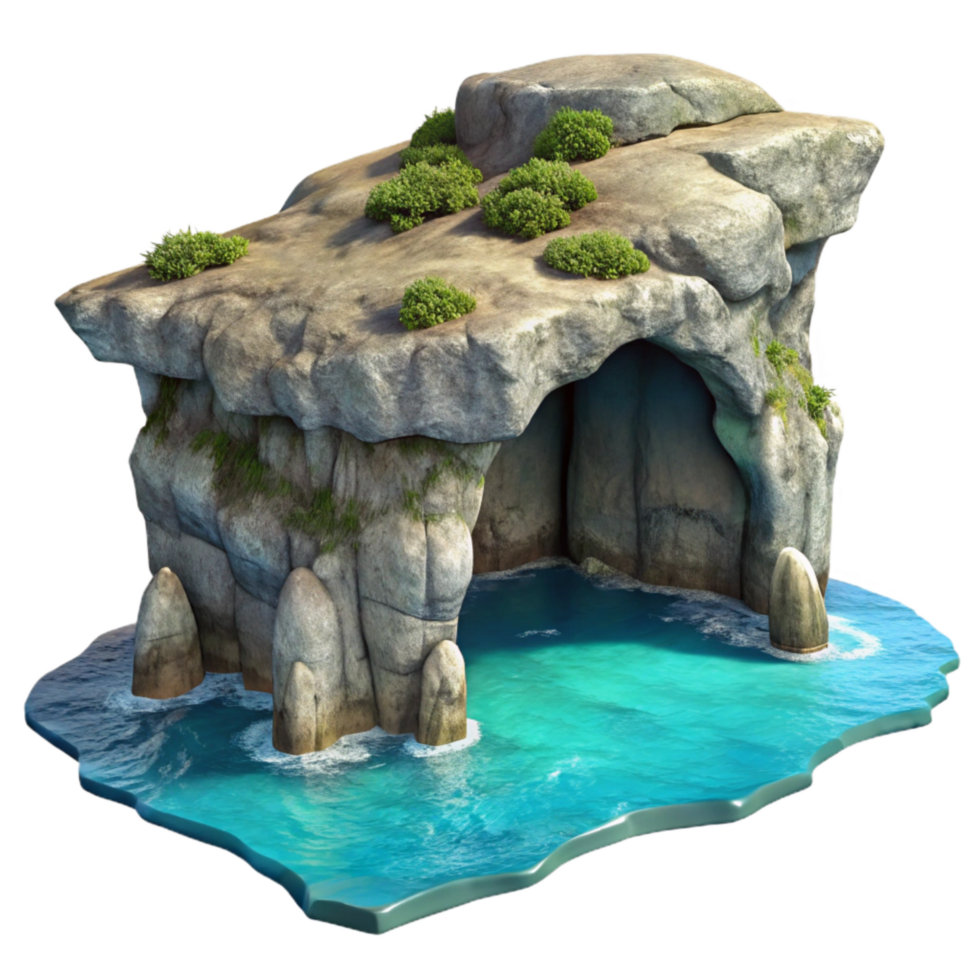 elegant artistic Ocean Cliff Grotto Cutout Moonlit Entrance View premium png