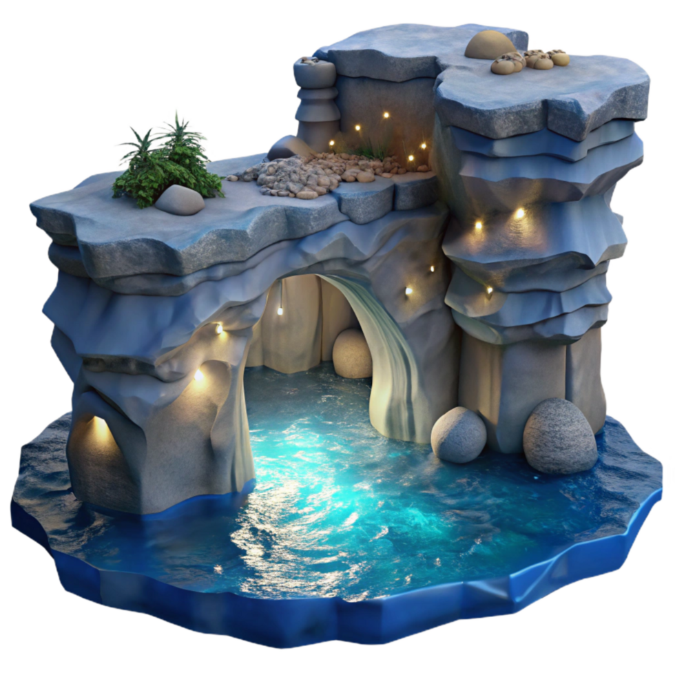 wonderful modern Ocean Cliff Grotto Cutout Moonlit Entrance View premium png