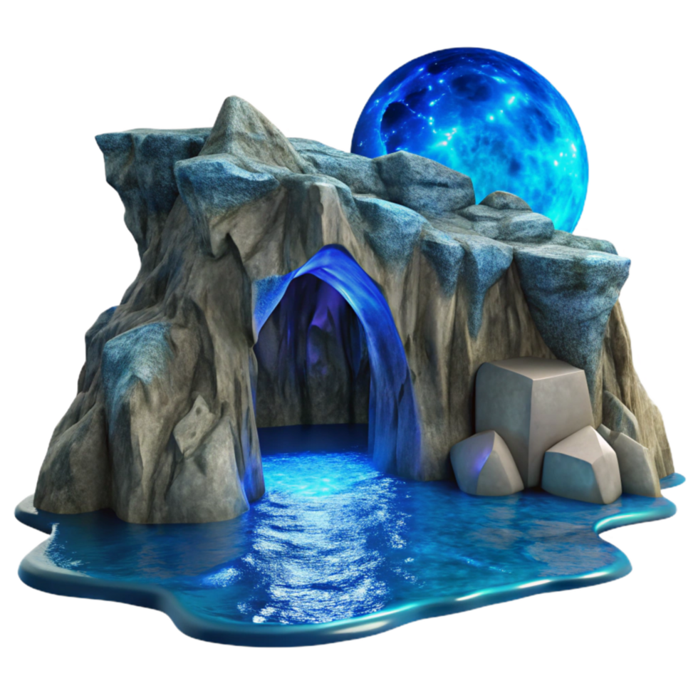 stunning abstract Ocean Cliff Grotto Under the Moonlight Transparent Background high resolution png