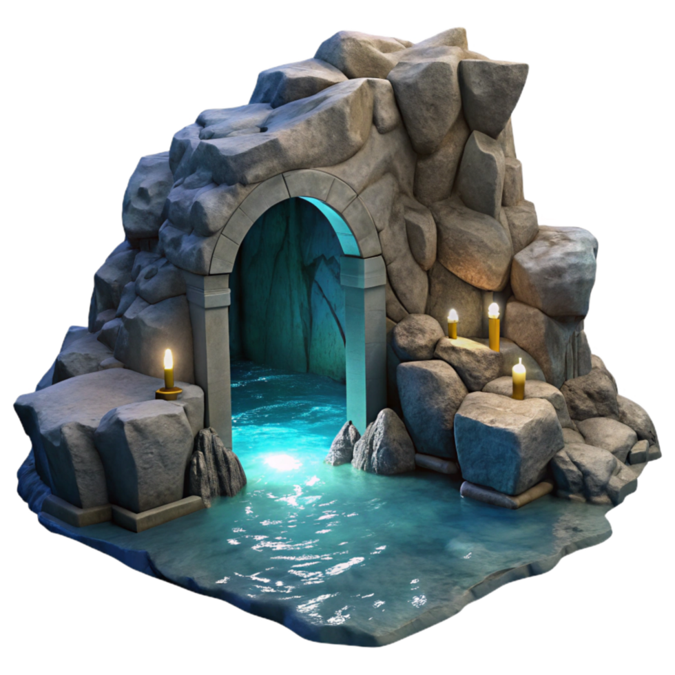 extraordinary contemporary Ocean Cliff Grotto Under the Moonlight Transparent Background professional png