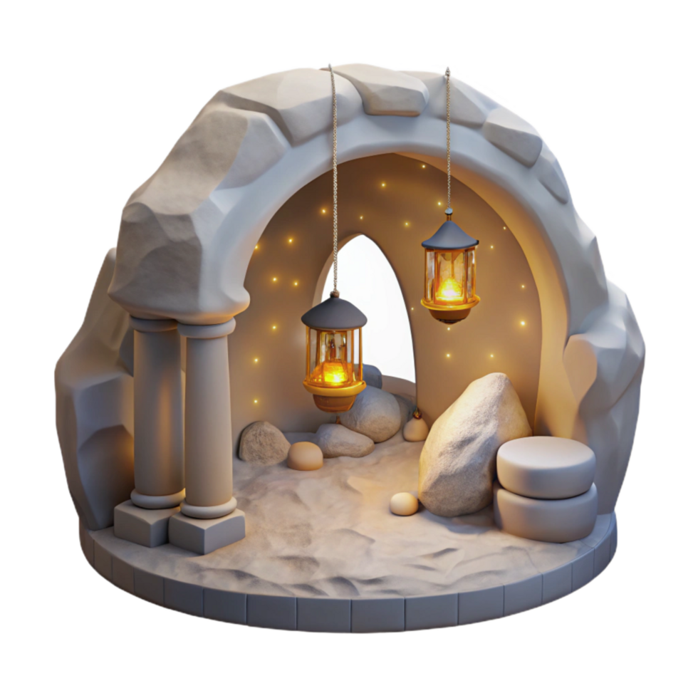 serene traditional Ocean Cliff Grotto with Moonlit Entrance Cutout exclusive png