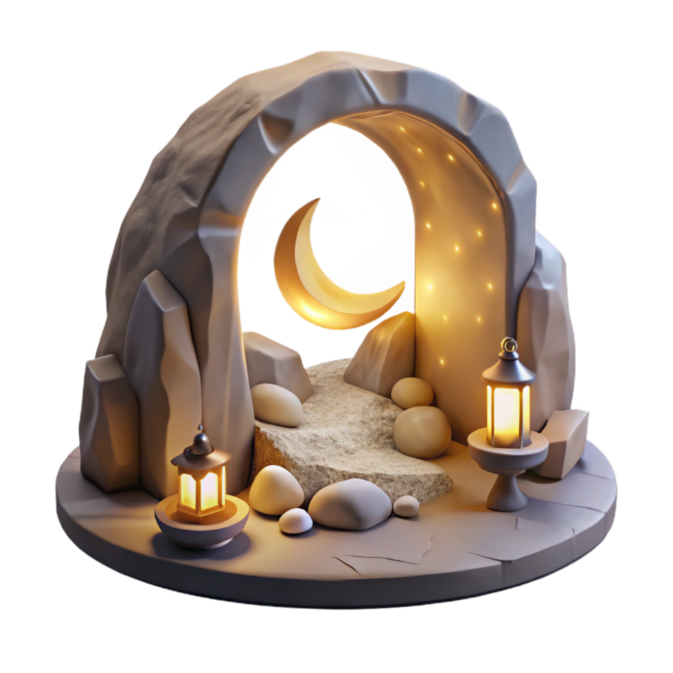 serene creative Ocean Cliff Grotto with Moonlit Entrance Cutout premium png