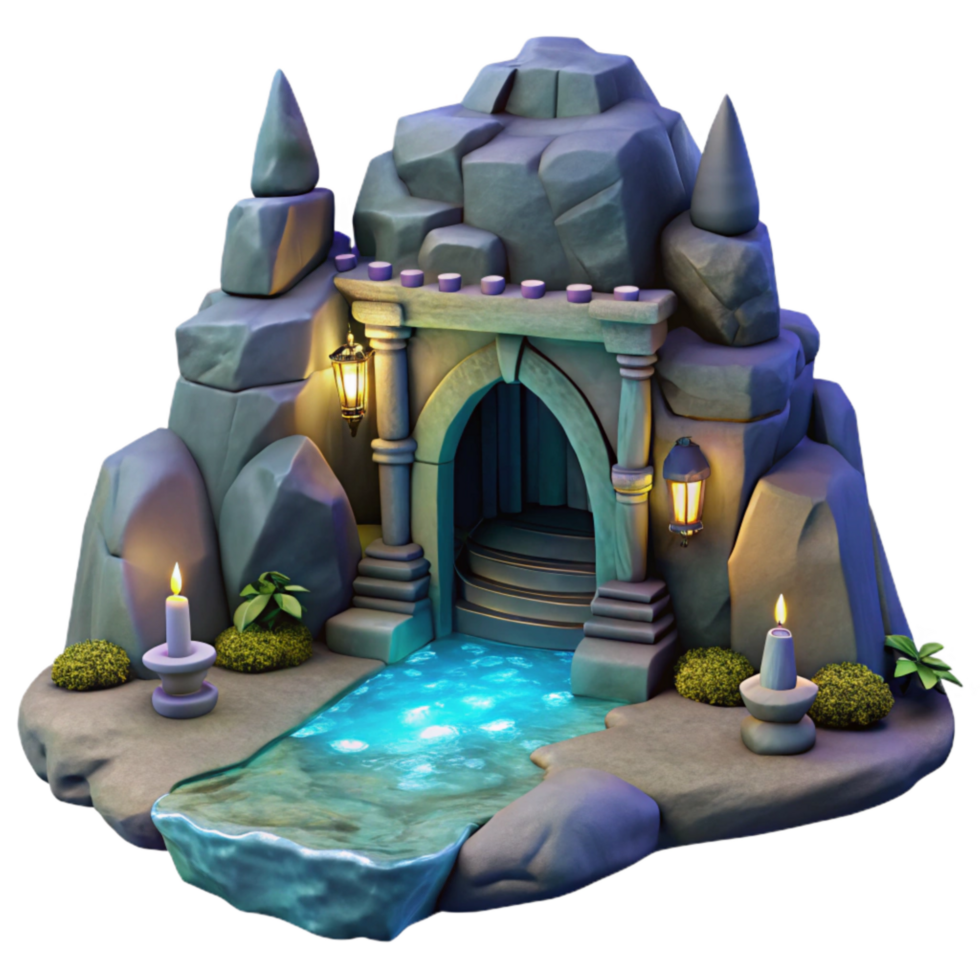 elegant creative Ocean Cliff Isolated Cavern Grotto Entrance at Night genuine png