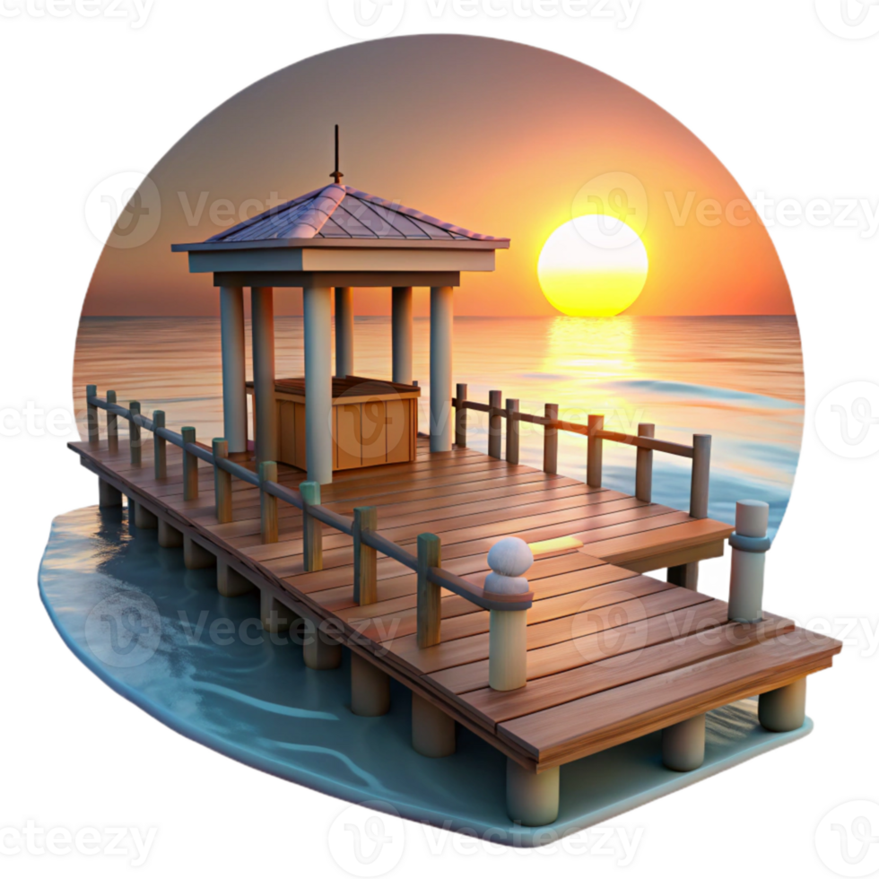 extraordinary classic Ocean Pier at Sunset Transparent Background Silhouette authentic png