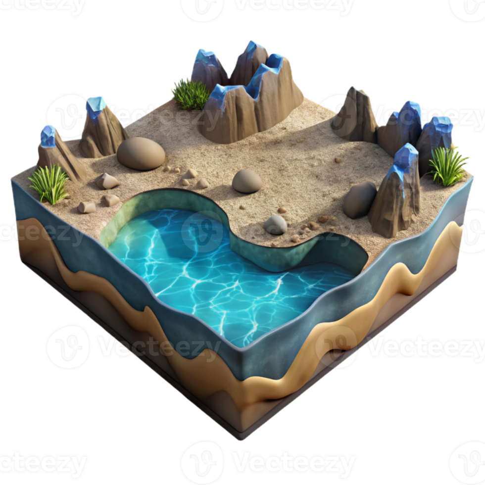 vibrant rustic Oceanic Trench Landscape Cutout with Dramatic Shadows png