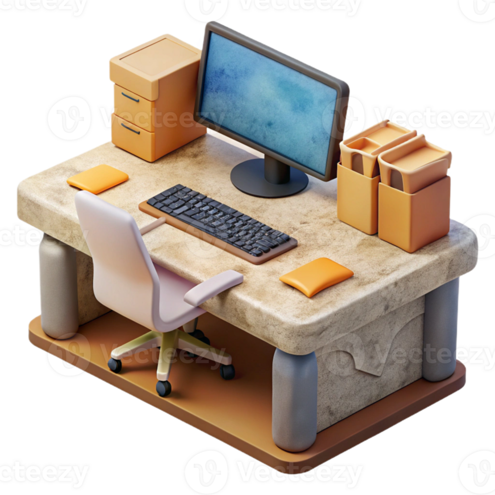 serene classic Office Desk Cutout with Computer Monitor and Keyboard high quality png