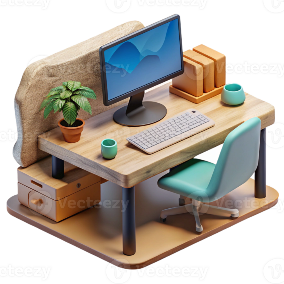serene artistic Office Desk Cutout with Computer Monitor and Keyboard exclusive png