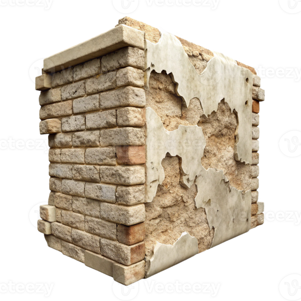 elegant vintage Old Wall Section Texture Isolated with Crumbling Plaster detailed png