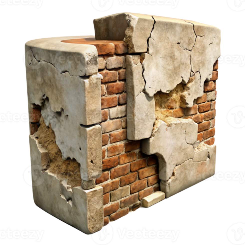 impressive abstract Old Wall Section Texture Isolated with Crumbling Plaster exclusive png