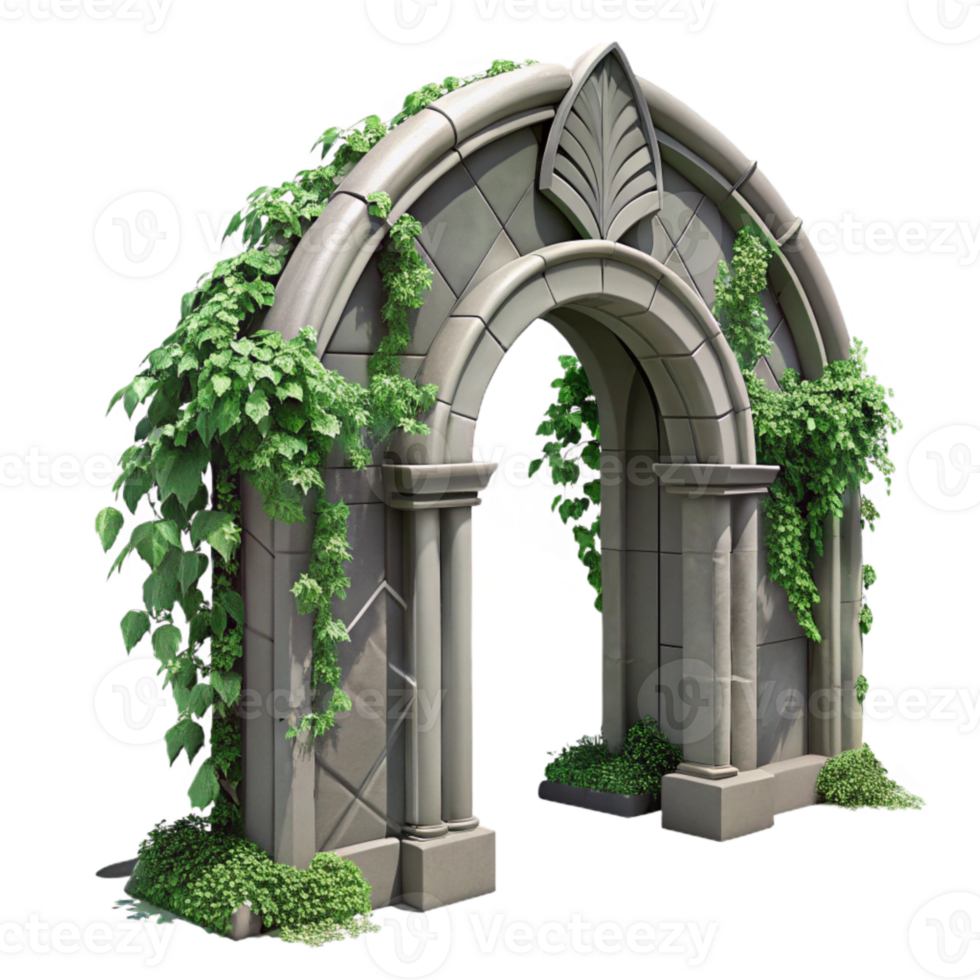 stunning vintage Overgrown Building Facade Transparent Background Green Palette exclusive png