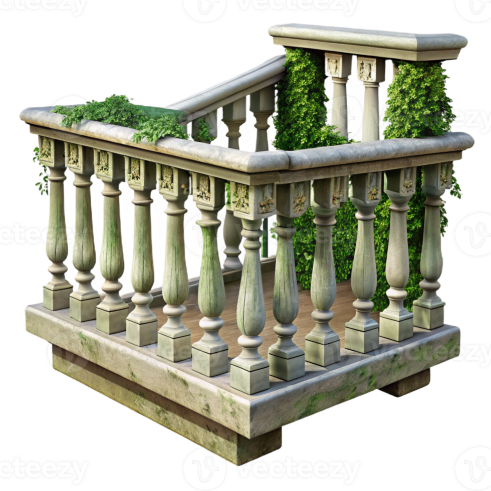 impressive abstract Overgrown Balcony Railing Isolated Vintage Style professional png