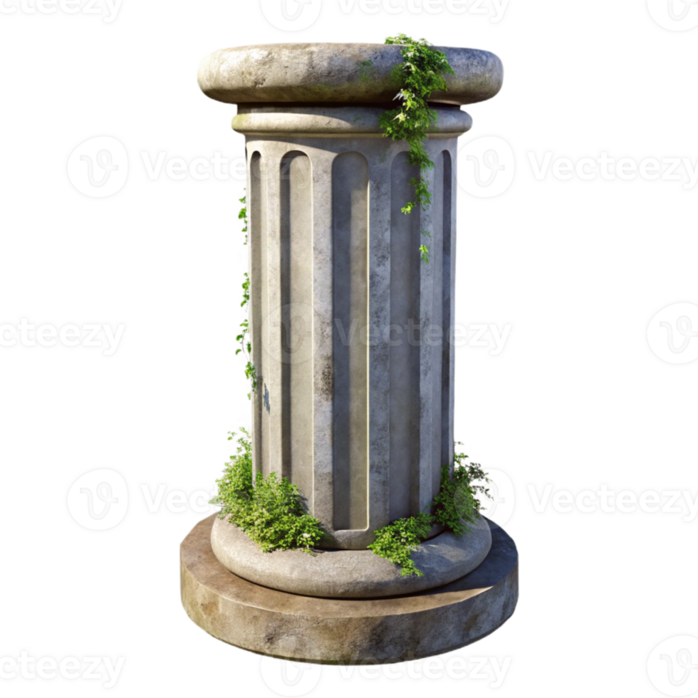 dramatic modern Overgrown Concrete Pillar Isolated with Soft Lighting detailed png
