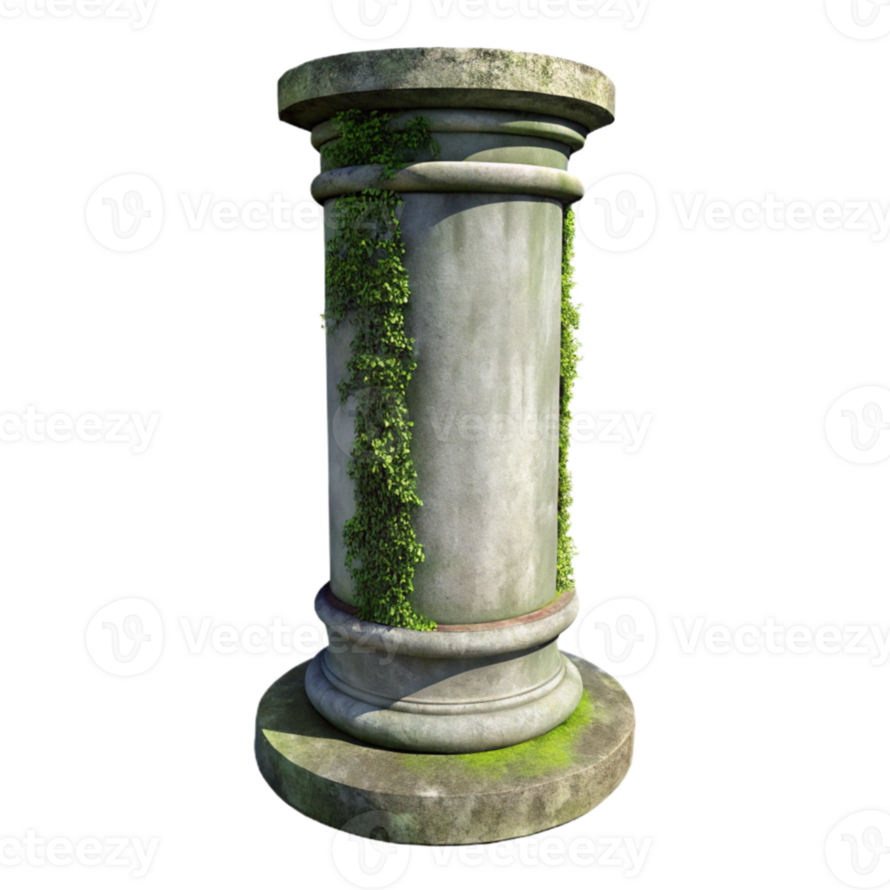 elegant modern Overgrown Concrete Pillar Transparent Background high quality png