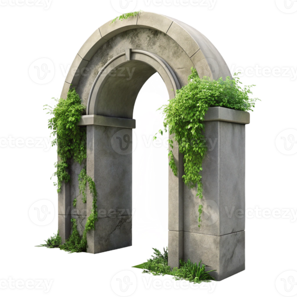 beautiful classic Overgrown Concrete Archway Transparent Background genuine png