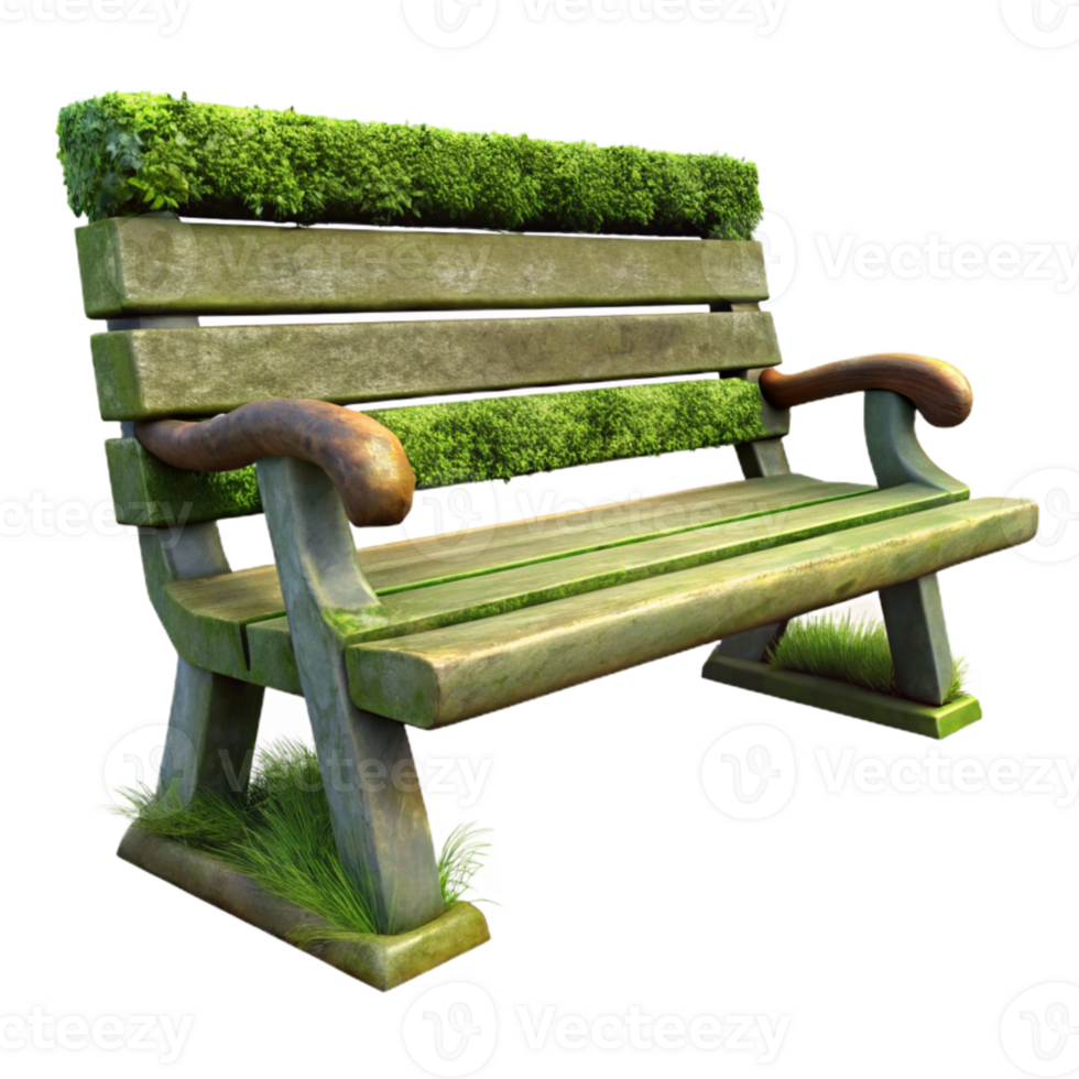 stunning minimalist Overgrown Park Bench Side View Isolated Element premium png