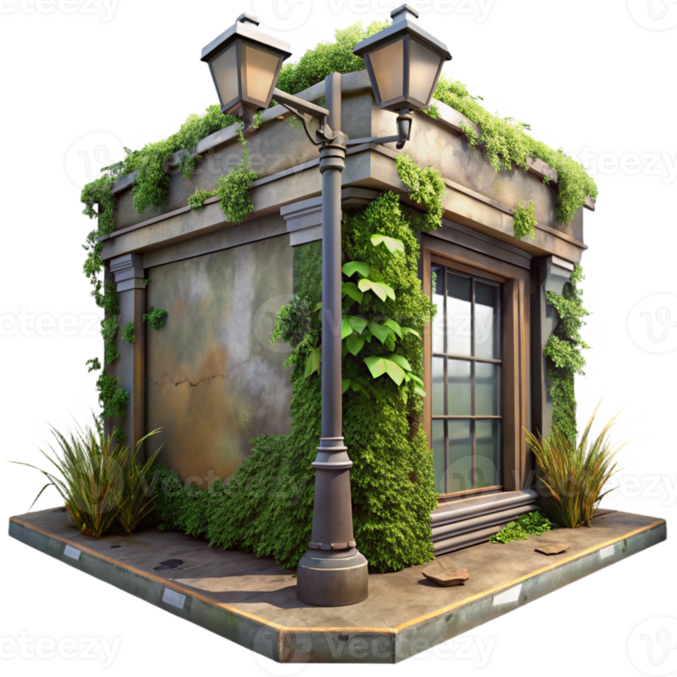 serene abstract Overgrown City Street Corner Cutout Transparent Background premium png