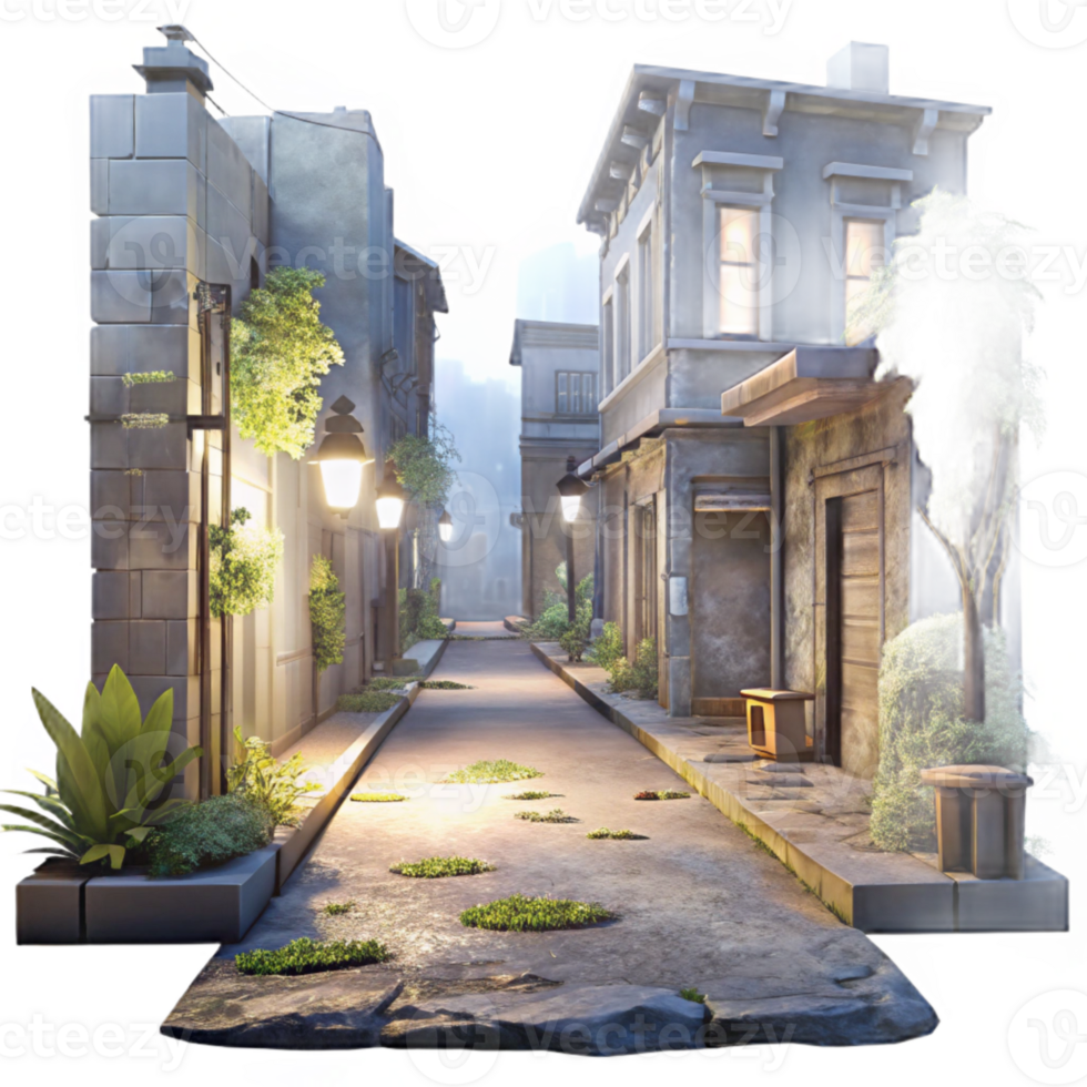 wonderful traditional Overgrown City Street at Night Cutout Transparent Background premium png