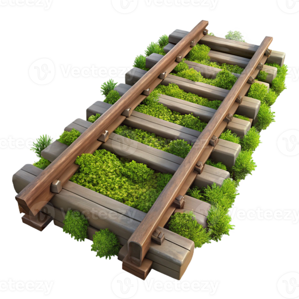 serene artistic Overgrown Railroad Tracks Isolated Element premium png