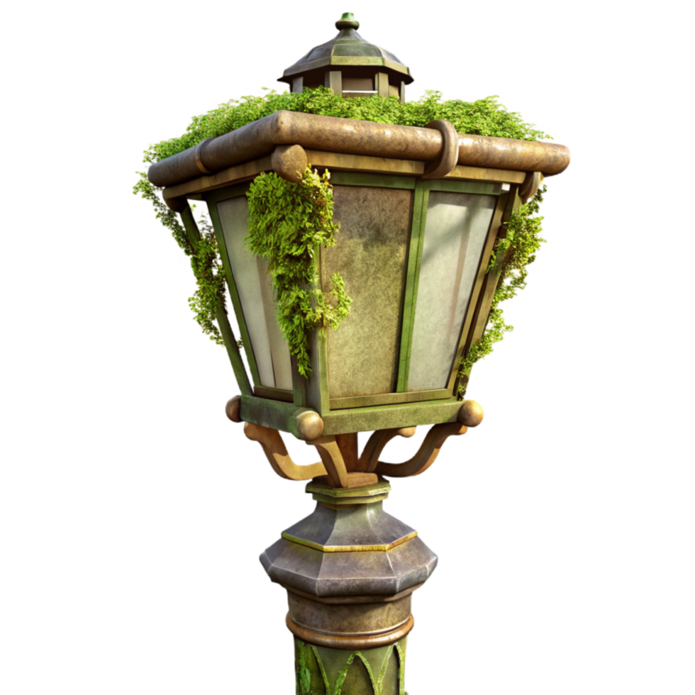 wonderful minimalist Overgrown Street Lamp Transparent Background Isolated high resolution png