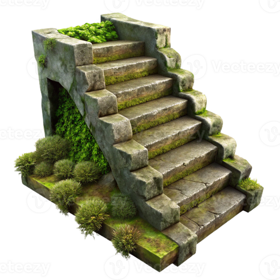 extraordinary modern Overgrown Stone Staircase Isolated with Moss Detail professional png
