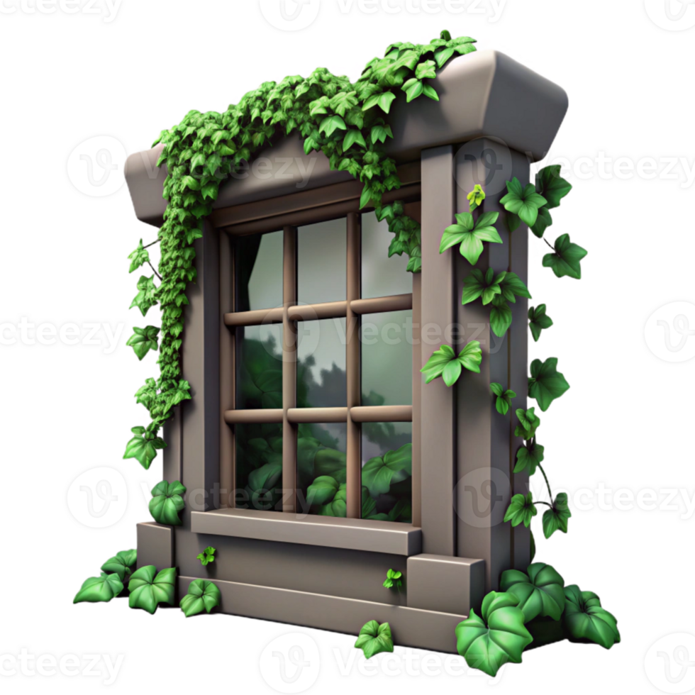 extraordinary traditional Overgrown Window with Ivy Isolated Dark Green Leaves exclusive png