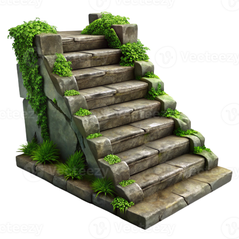 impressive abstract Overgrown Stone Staircase Isolated with Moss Detail png