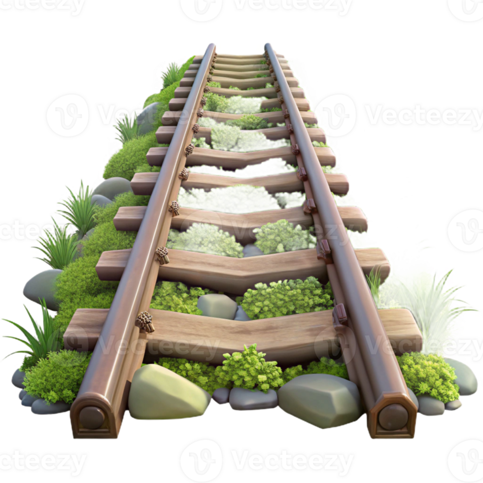 serene abstract Overgrown Railroad Tracks Isolated Element detailed png