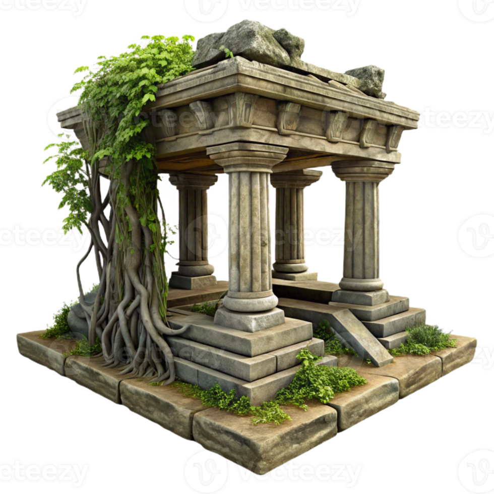 serene creative Overgrown Temple Foundation with Roots Transparent Background professional png