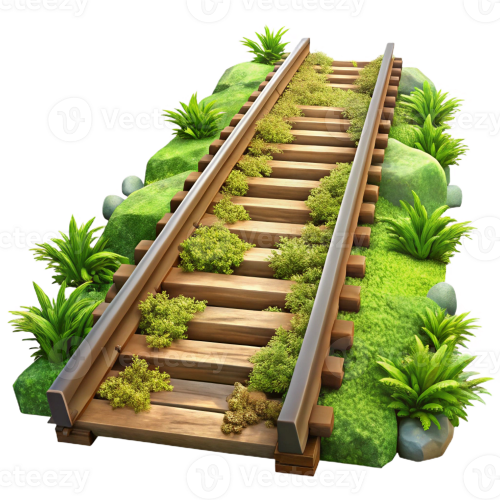 impressive artistic Overgrown Railroad Tracks Isolated Element high resolution png