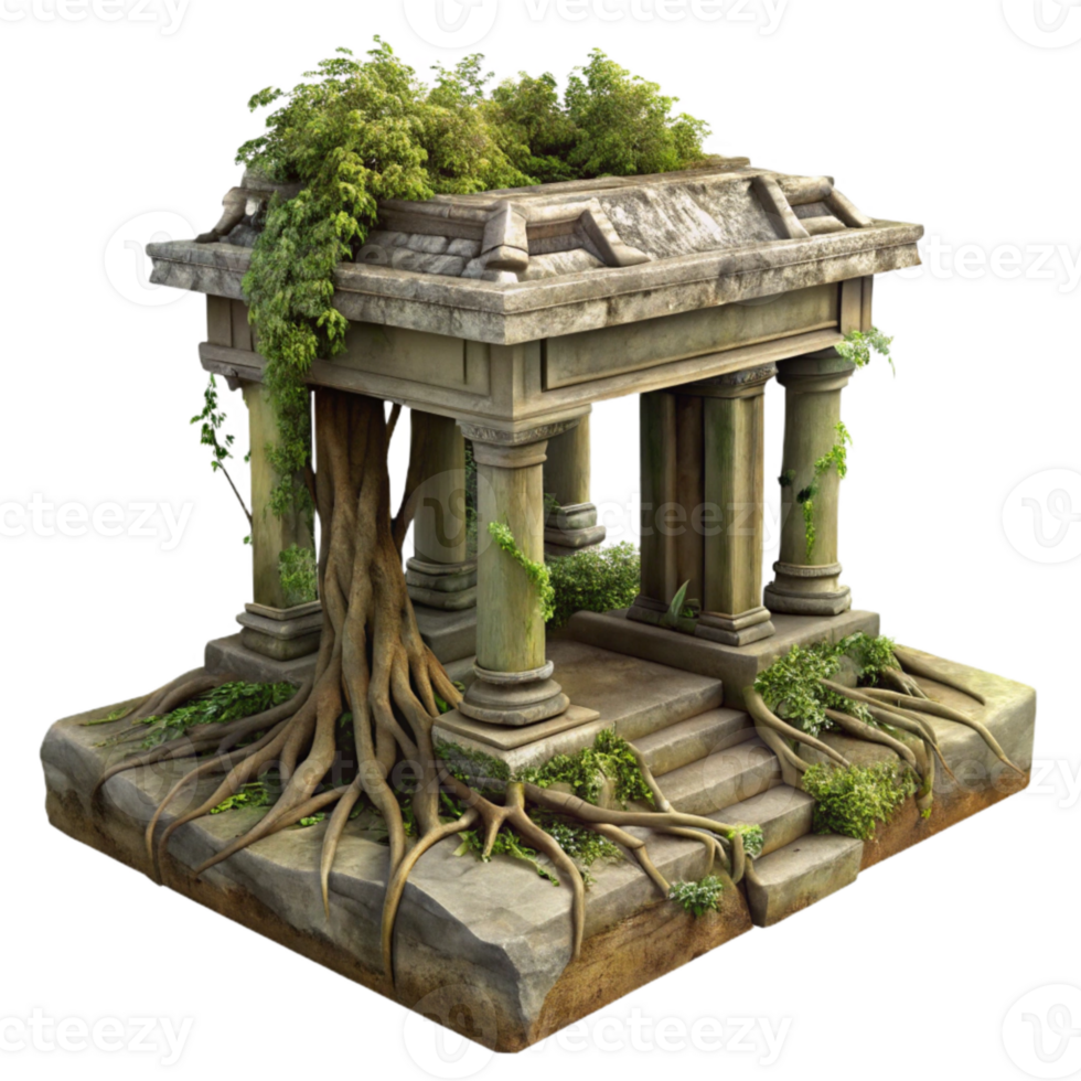 wonderful abstract Overgrown Temple Foundation with Roots Transparent Background genuine png