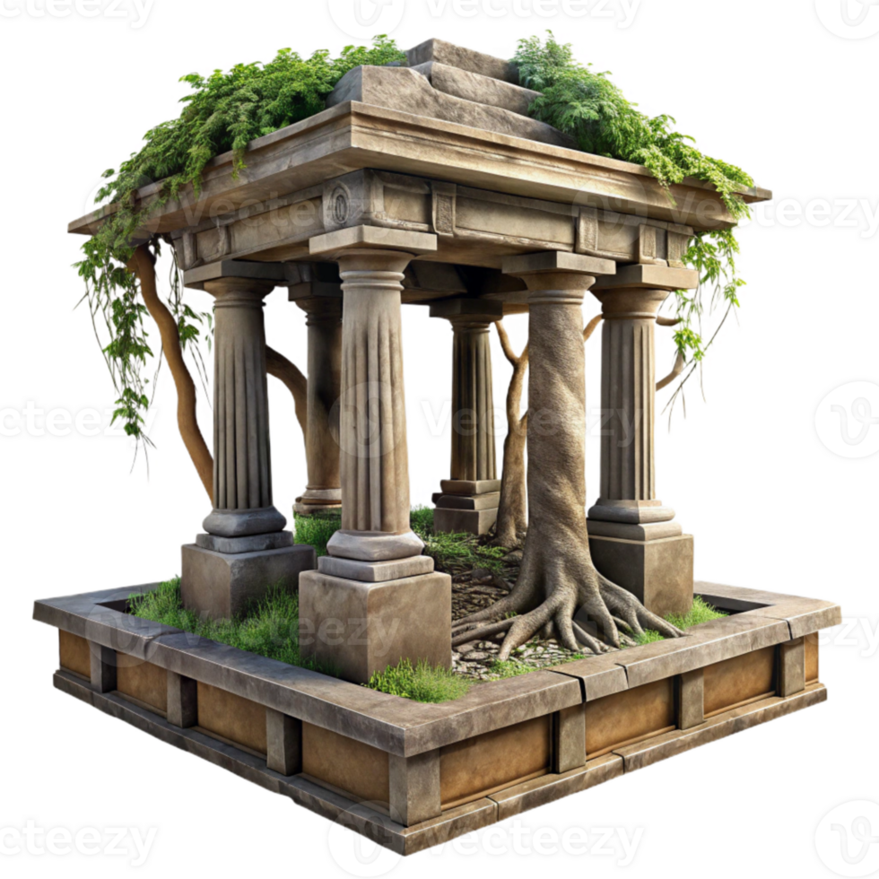 wonderful classic Overgrown Temple Foundation with Roots Transparent Background premium png