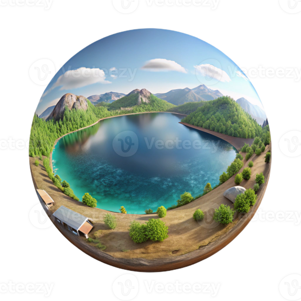 extraordinary contemporary Panoramic Lake View Isolated with Wide Angle Perspective high quality png