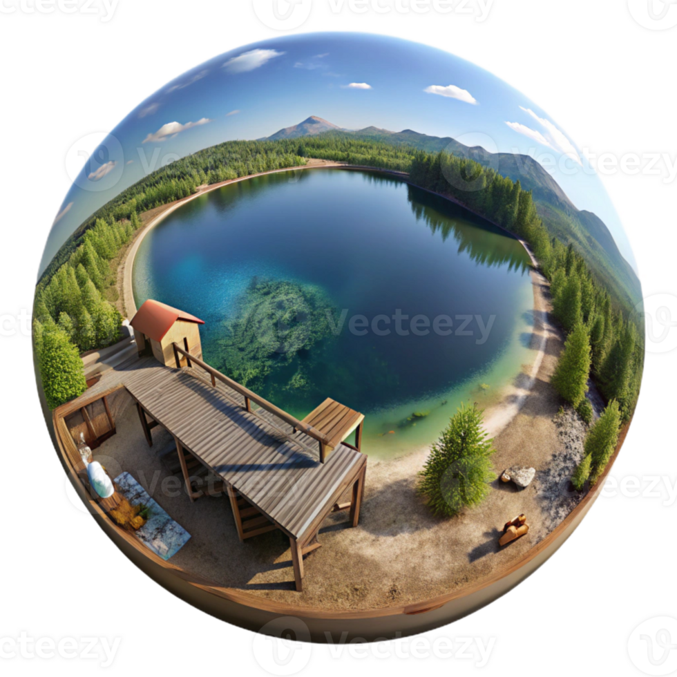 wonderful abstract Panoramic Lake View Isolated with Wide Angle Perspective authentic png