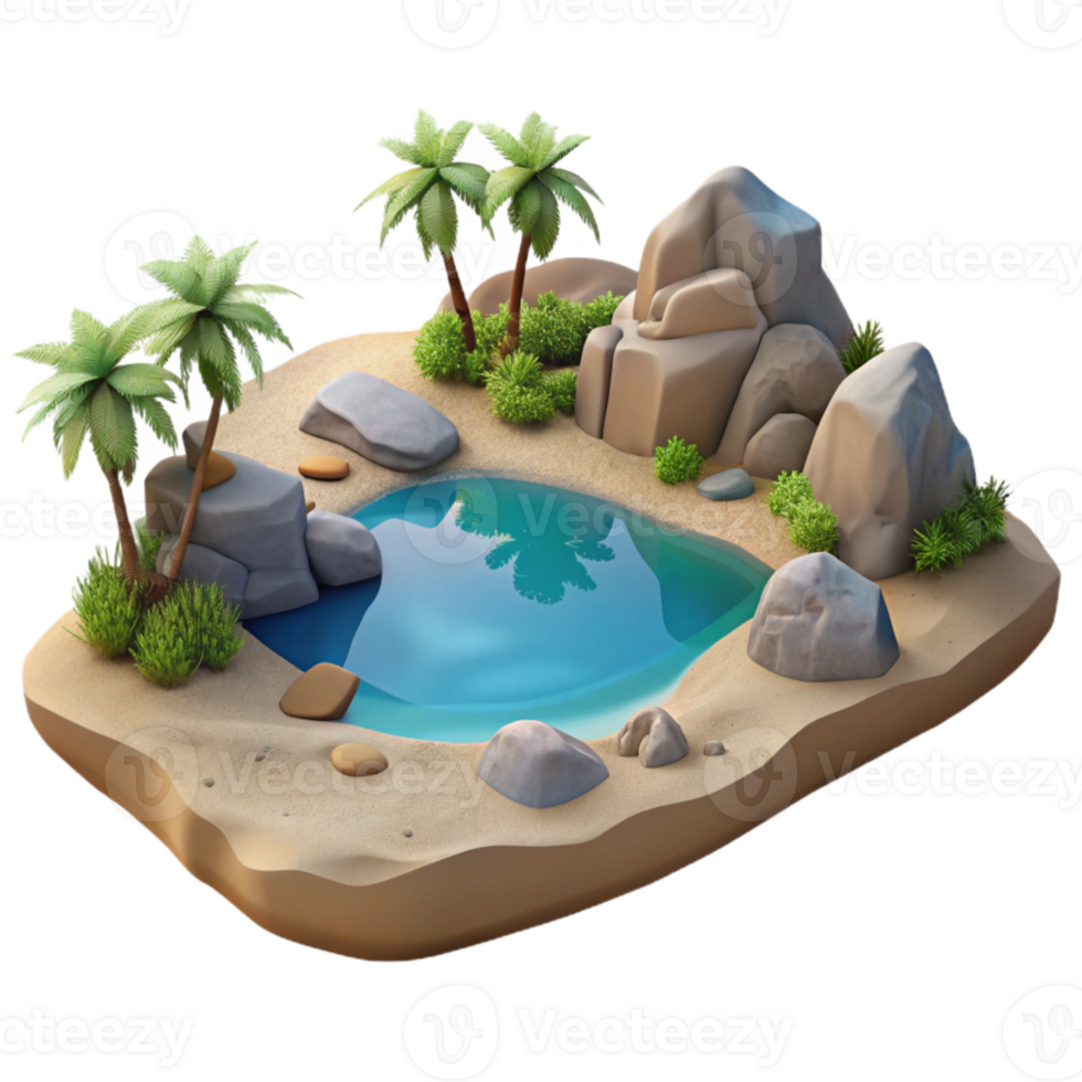 extraordinary creative Peaceful Lake Shore with Sandy Beach Transparent Background high quality png