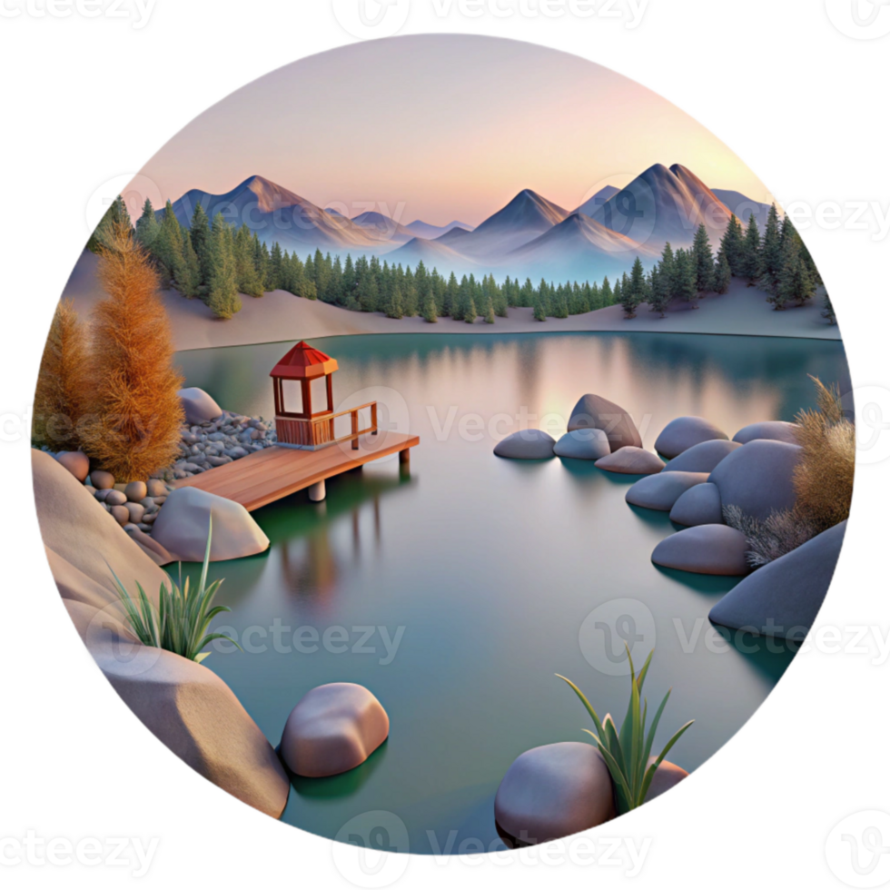 elegant minimalist Peaceful Lake at Dawn with Transparent Background premium png