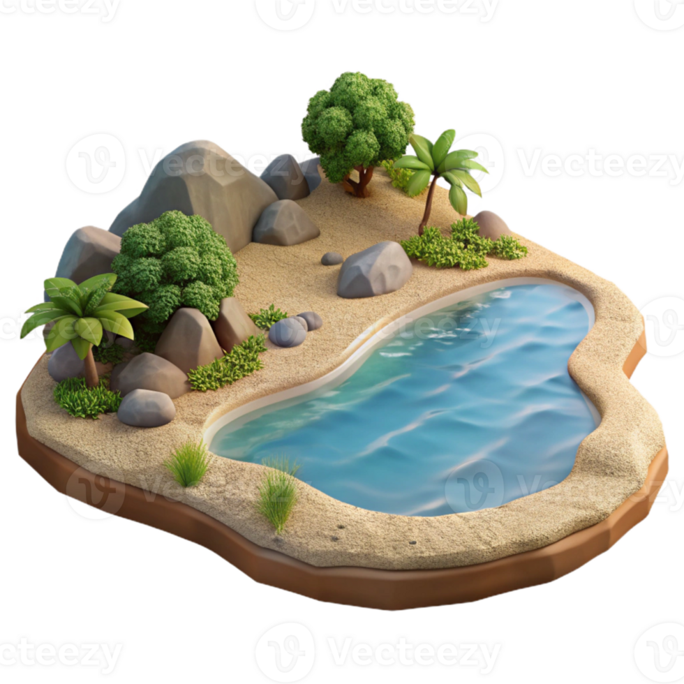 dramatic creative Peaceful Lake Shore with Sandy Beach Transparent Background exclusive png