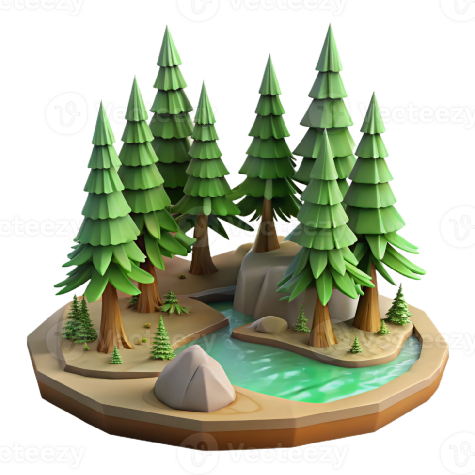 stunning creative Pine Trees by the Lake Isolated Cutout detailed png