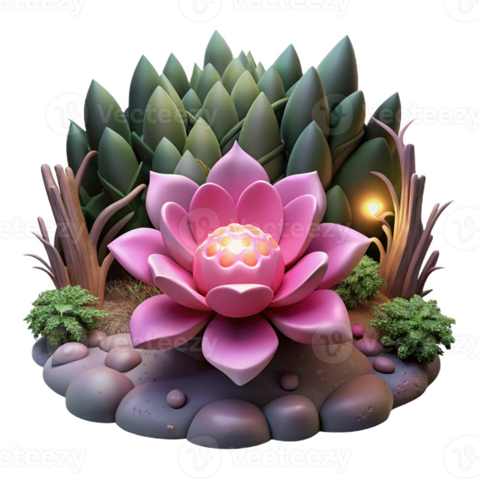 impressive modern Pink Luminous Flower Cutout Dark Forest Scene Transparent Background genuine png