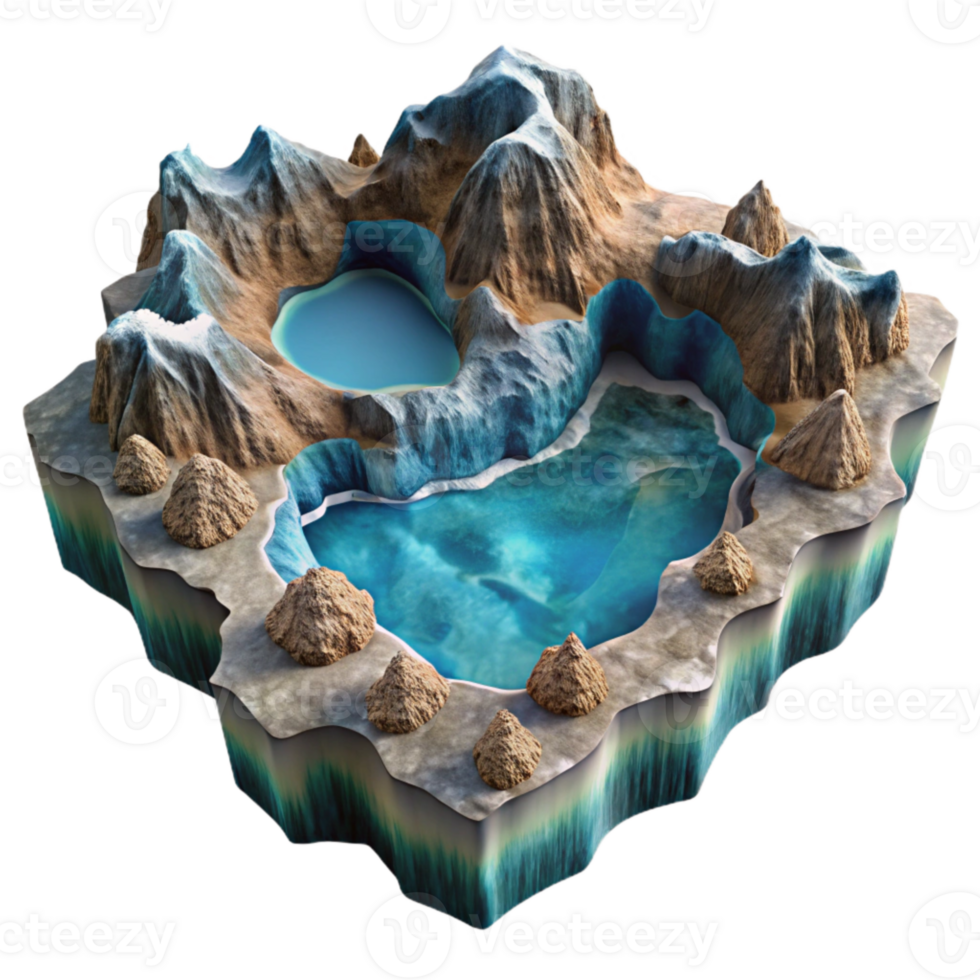 dramatic vintage Cutout Fractal Fjord Aerial View Transparent Background professional png