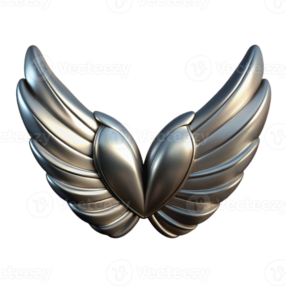 magnificent artistic Polished Steel Wings Realistic Render Isolated authentic png