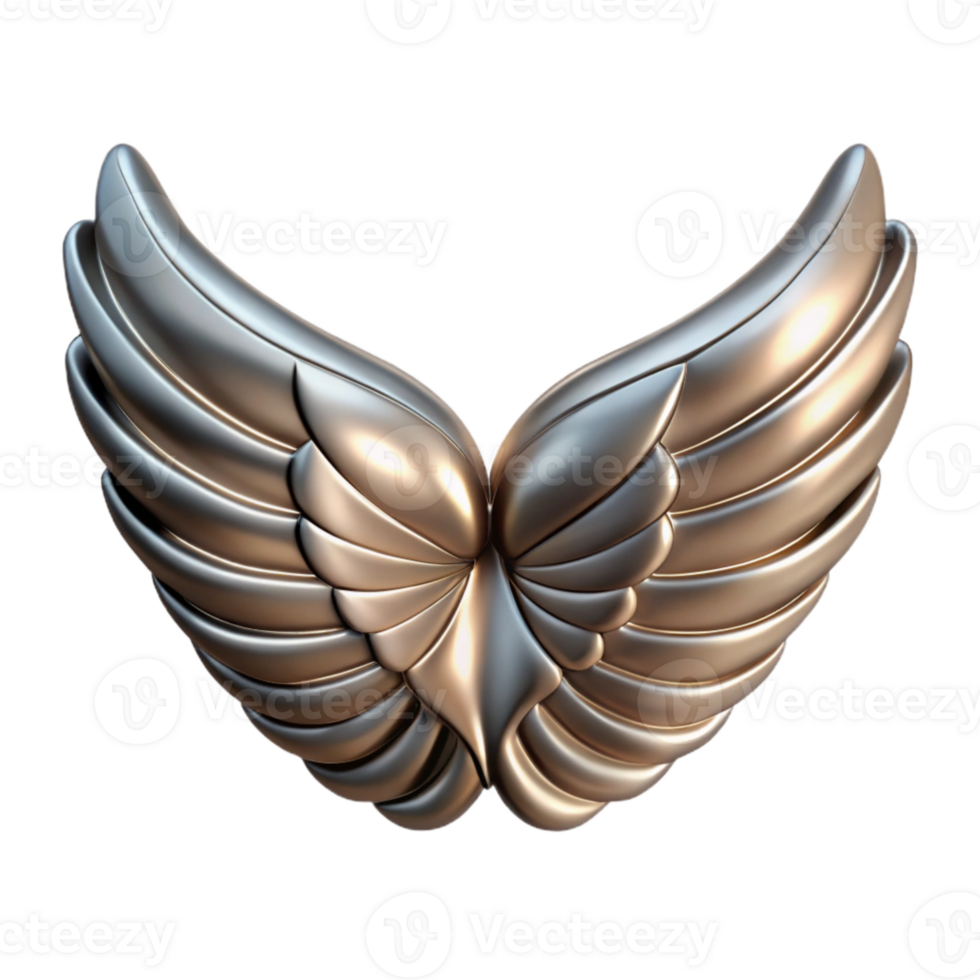 beautiful artistic Polished Steel Wings Realistic Render Isolated png