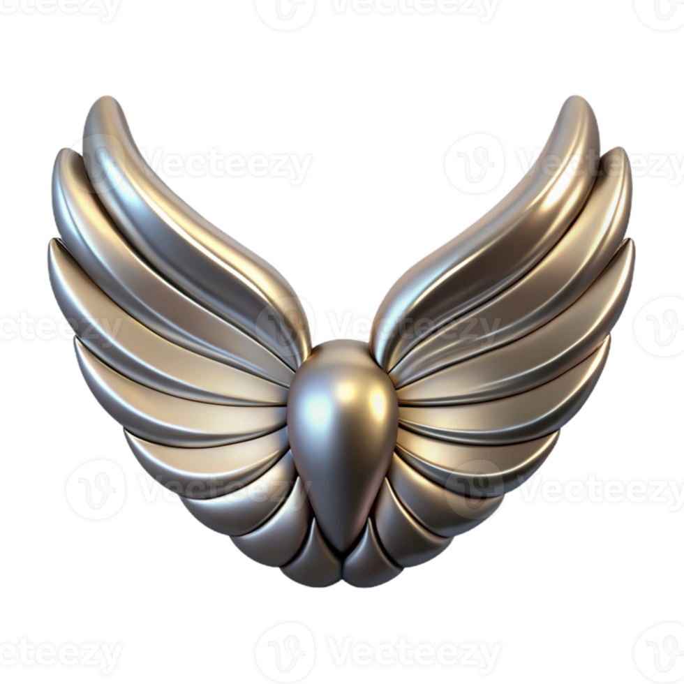 serene rustic Polished Steel Wings Realistic Render Isolated original png