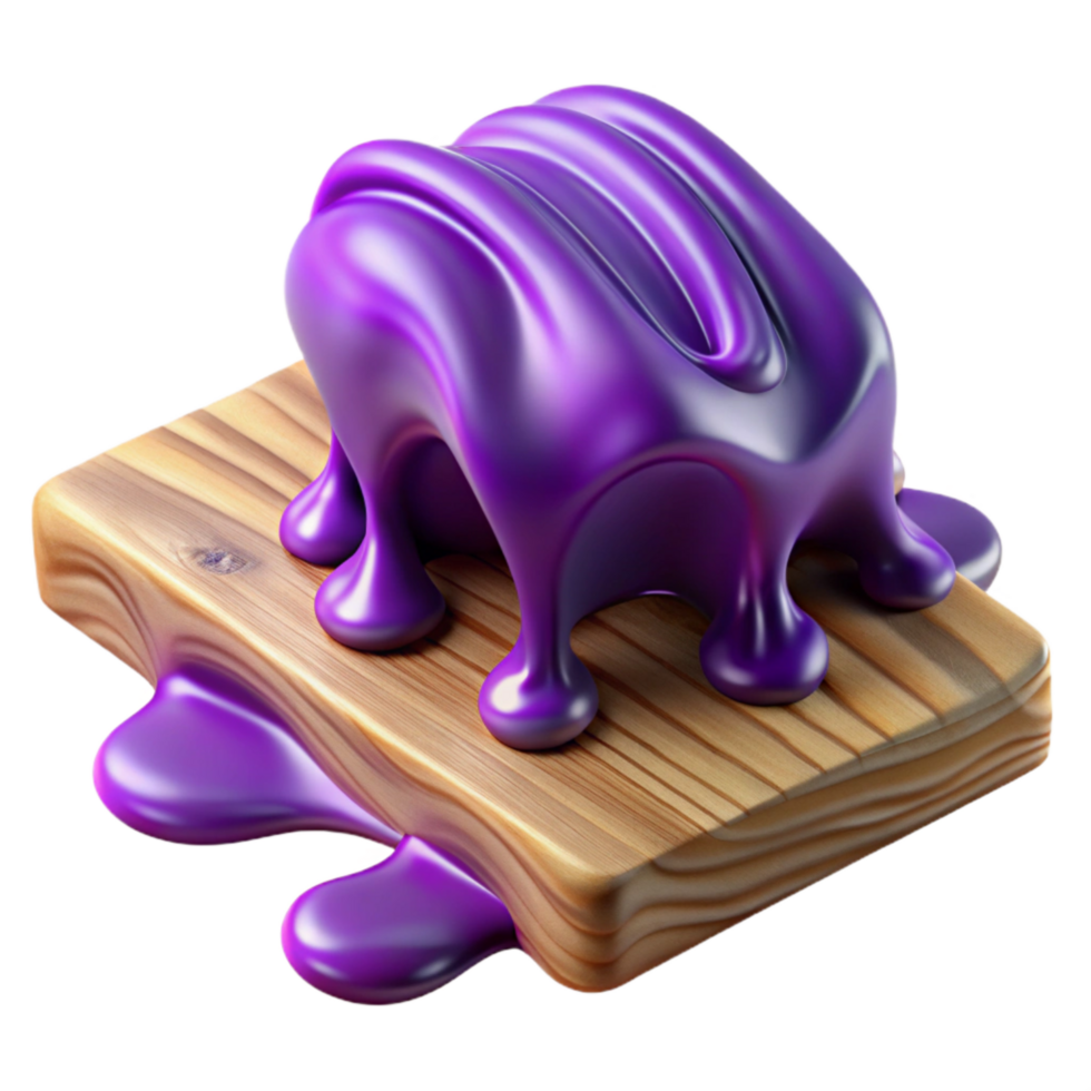 dramatic contemporary Purple Translucent Liquid Flowing Over Wooden Surface Isolated detailed png