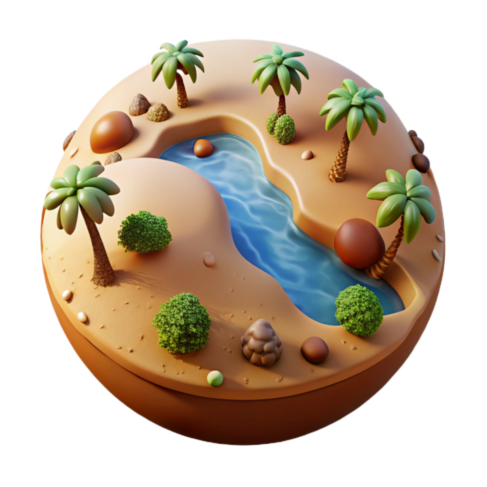 serene rustic Realistic Micro Desert Oasis in Sphere detailed png