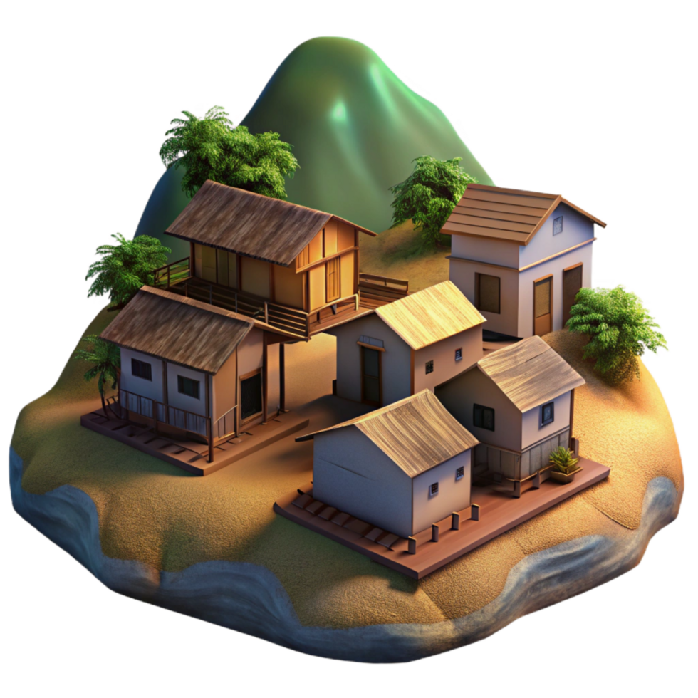 extraordinary modern Remote Hillside Village Isolated Evening Shadows high resolution png