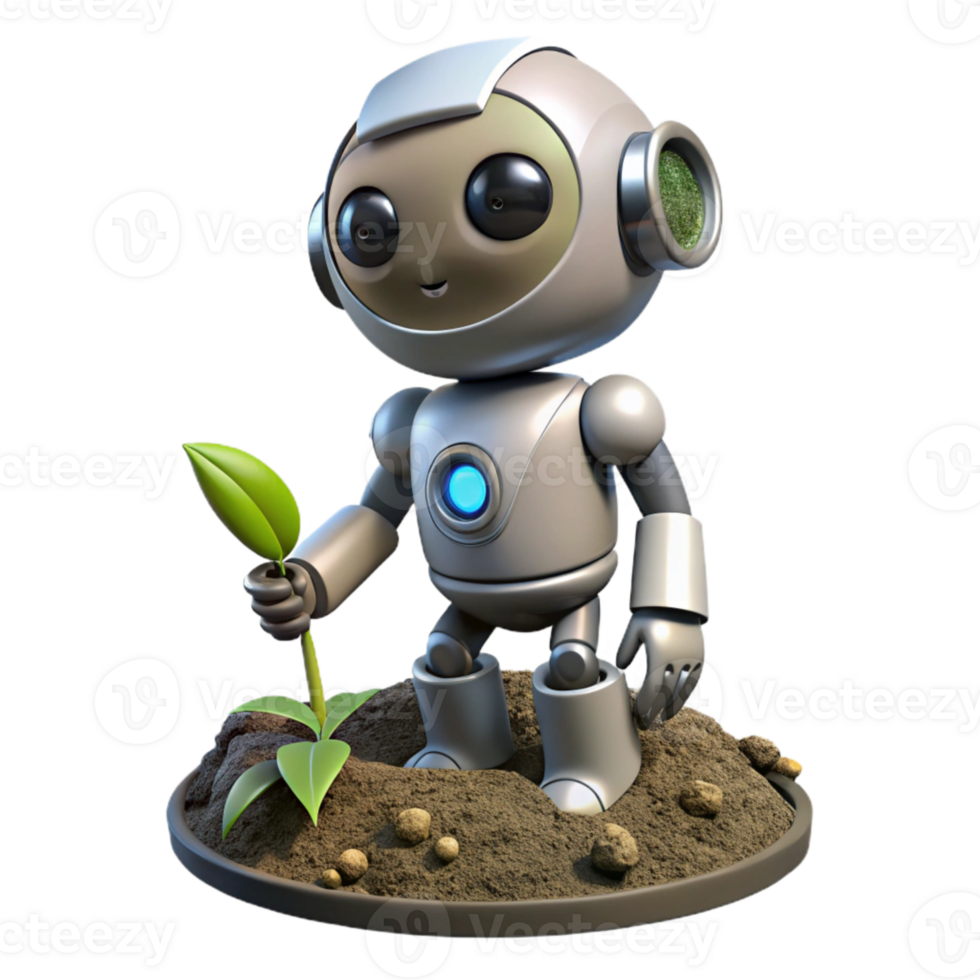 stunning vintage Robot Growing From Soil Cutout exclusive png