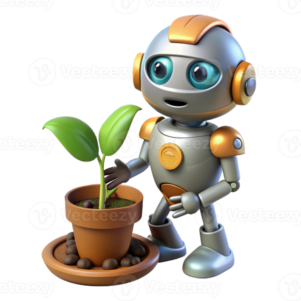 serene classic Robot Sprouting From Seed Cutout detailed png